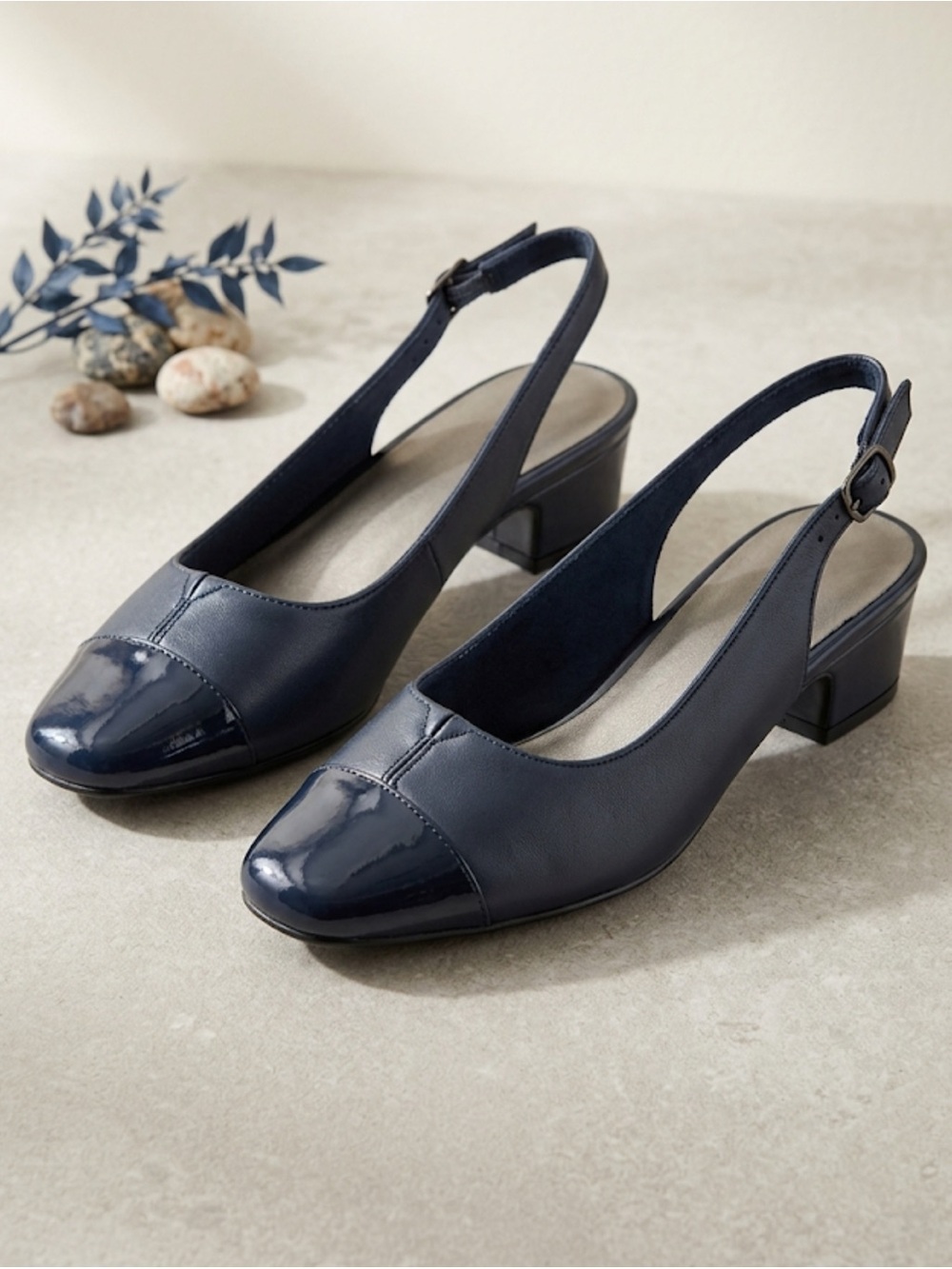 Trotters Navy Leather Slingback Flats